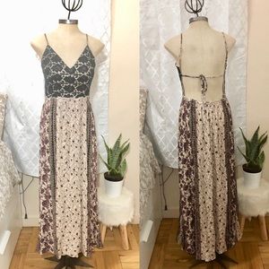 Summer lace open back mix media maxi dress